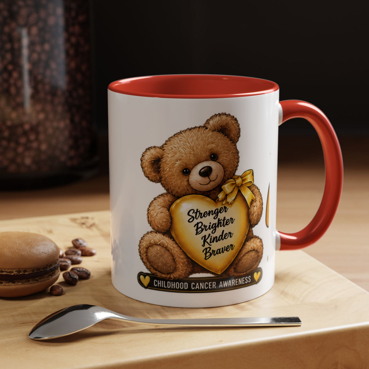 Gold Ribbon Teddy Bear Childhood Cancer Awareness Accent Mug (11/15oz)