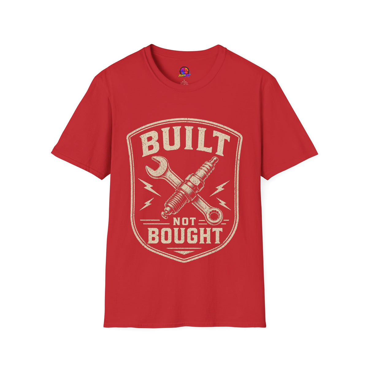 Built Not Bought T-Shirt — Vintage Mechanic Wrench & Spark Plug Design