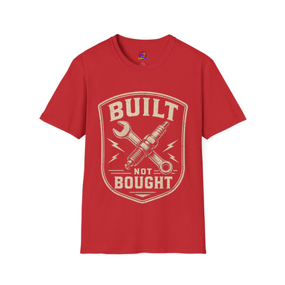 Built Not Bought T-Shirt — Vintage Mechanic Wrench & Spark Plug Design