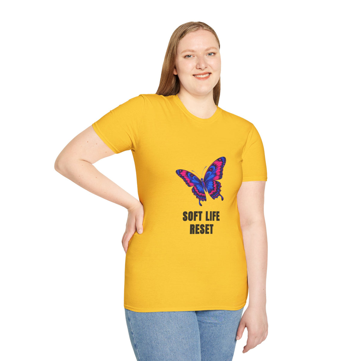 Butterfly 'Soft Life Reset' T-Shirt — Vibrant Pink & Blue Graphic Tee - Trending Now - August 2026