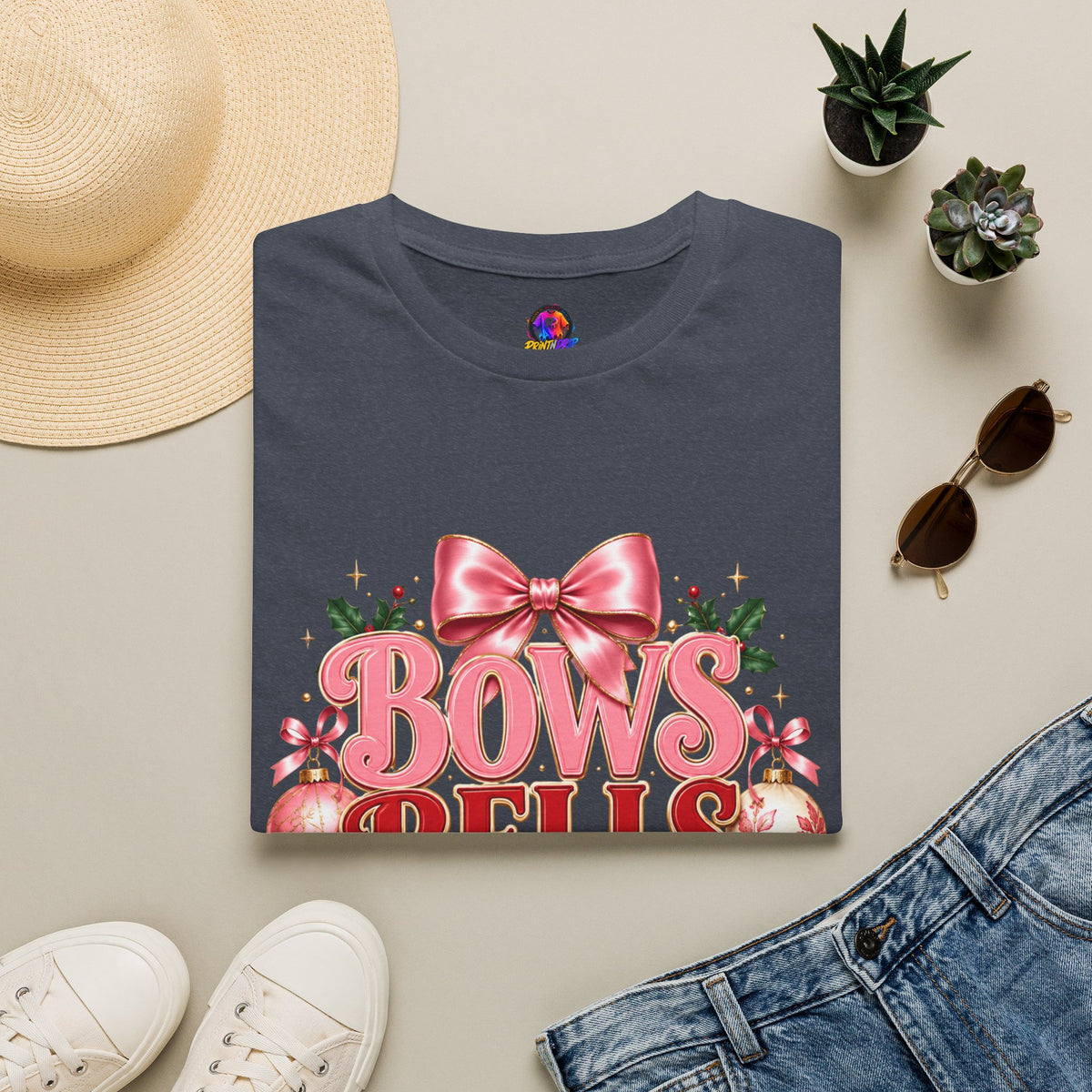 T-Shirt — Bows Bells Bliss Christmas Graphic Tee
