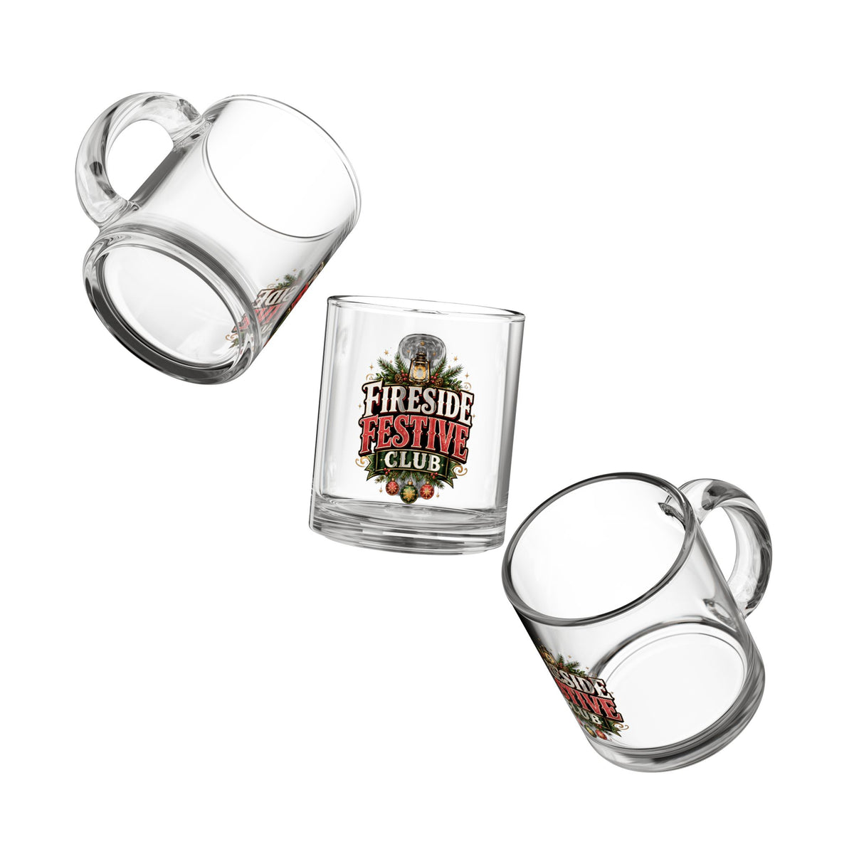 Christmas Glass Mug 10 oz Fireside Festive Club Glass Mug — 10oz Holiday Coffee & Cocoa Cup