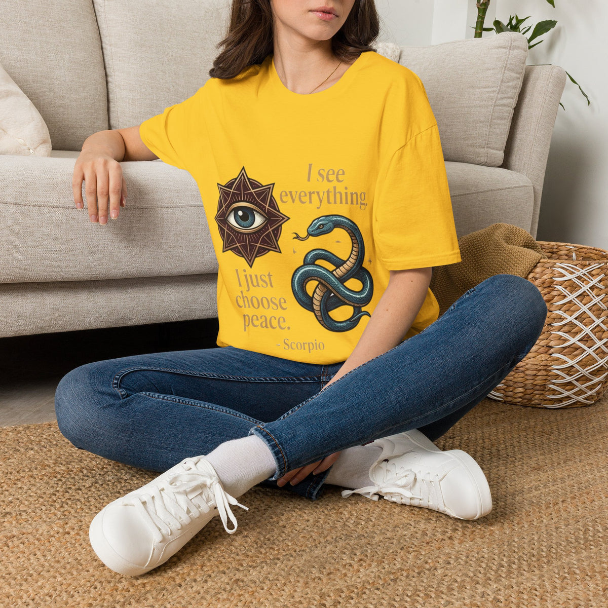 Scorpio “I See Everything” Zodiac T‑Shirt — Astrological Snake & All‑Seeing Eye Design