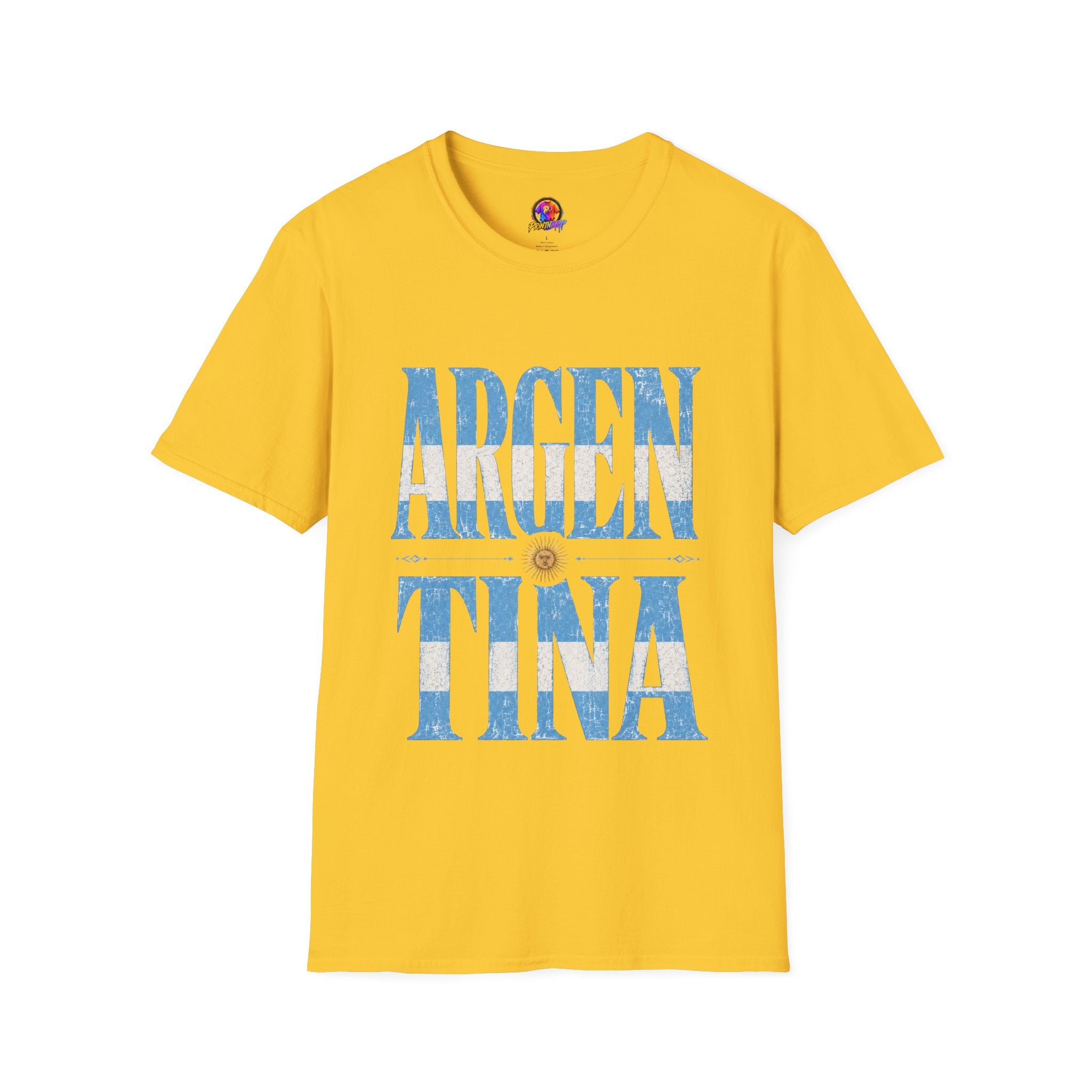 Argentina Flag Graphic T‑Shirt — Vintage Blue Distressed Typography