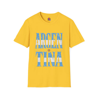 Argentina Flag Graphic T‑Shirt — Vintage Blue Distressed Typography