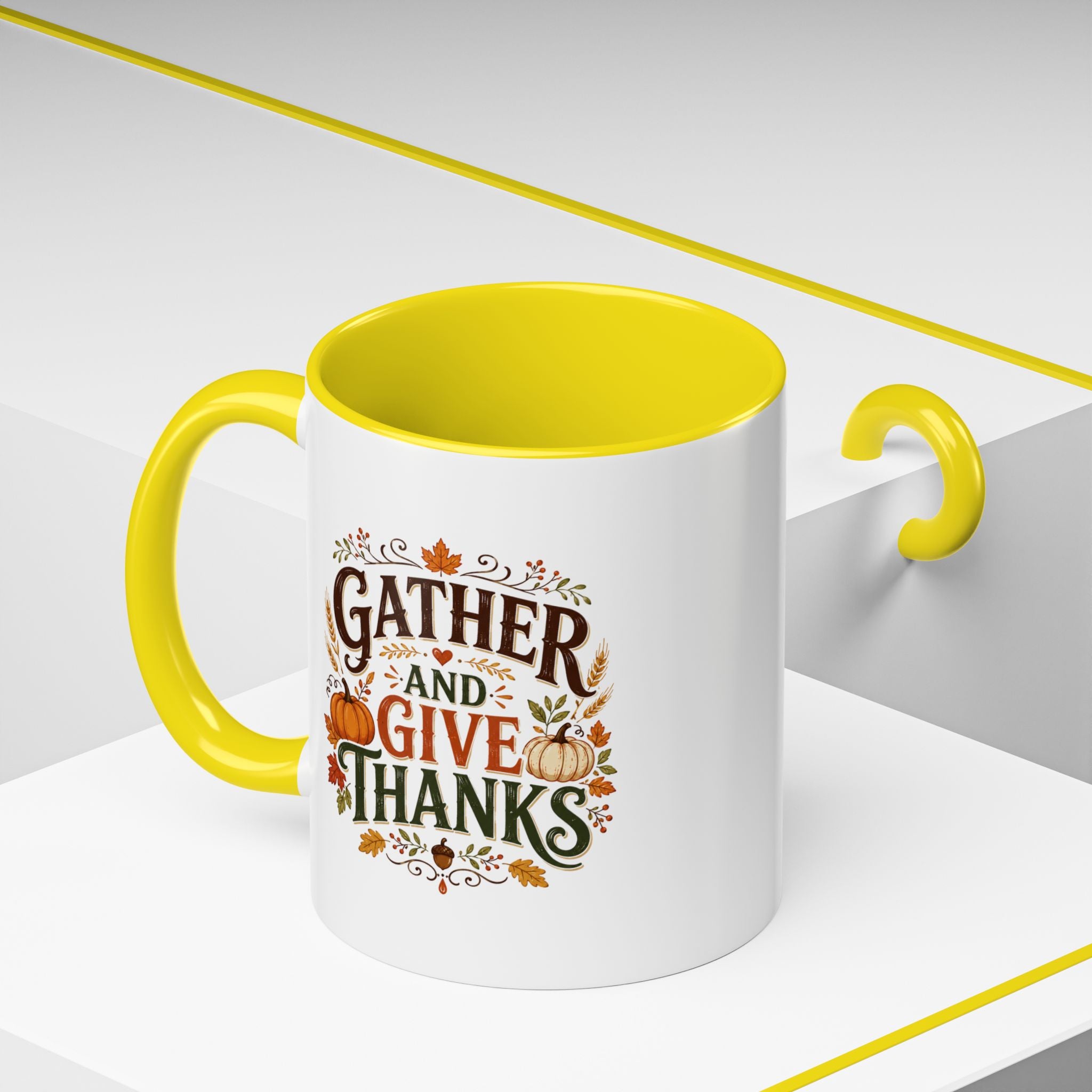 Thanksgiving Mug Gather and Give Thanks Coffee Mug — Thanksgiving Accent Mug