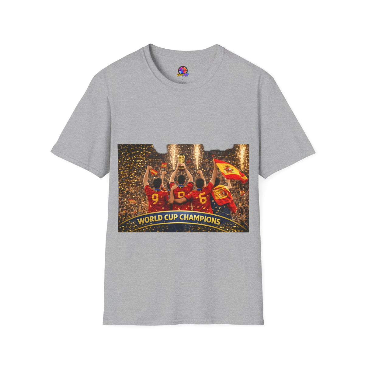 Spain World Cup Champions T‑Shirt — Soccer Trophy Celebration Tee