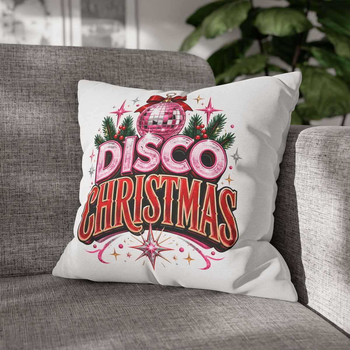 Disco Christmas Pillowcase — Retro Pink Disco Ball Holiday Decor