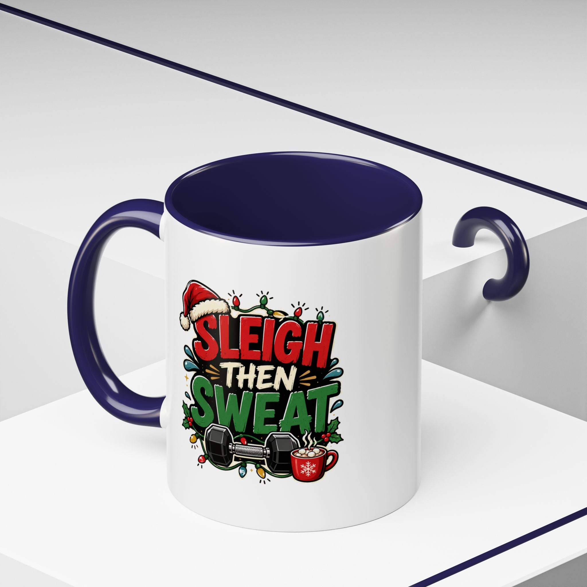 Modern Day Christmas Sleigh Then Sweat Coffee Mug — Festive Gym Motivational Holiday Gift