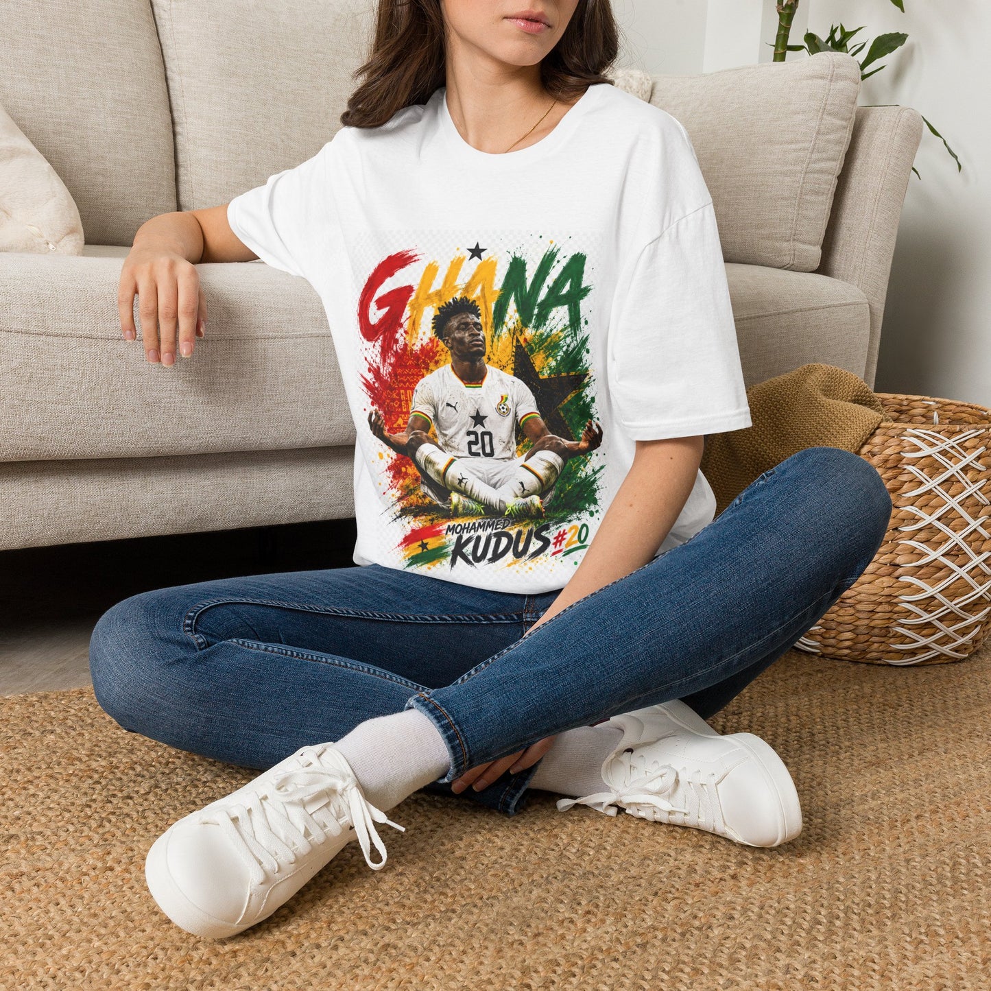 Ghana Football Player Graphic T-Shirt — Ghana Colors & Kudus Print