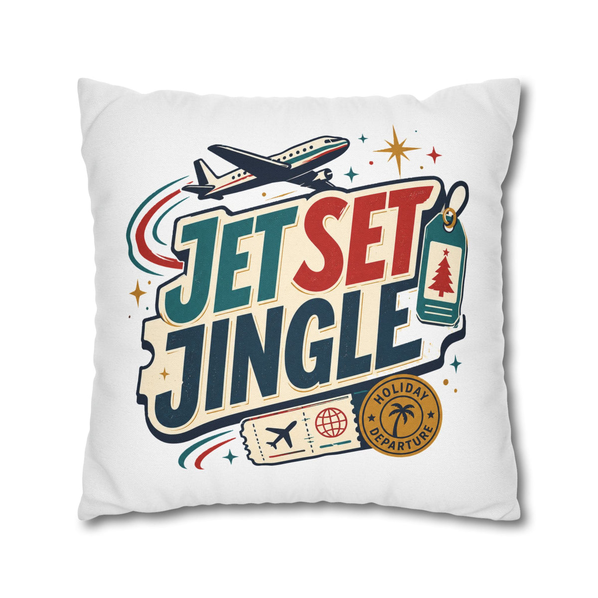Jet Set Jingle Travel Pillowcase Modern Day Christmas  – Holiday Airplane Throw Pillowcase