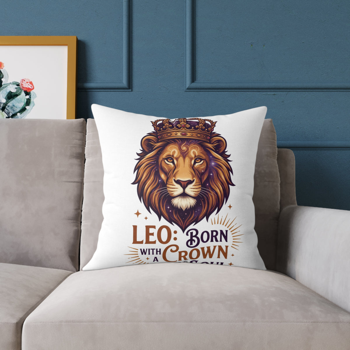 Leo Zodiac Born With A Crown Square Poly Canvas Pillow