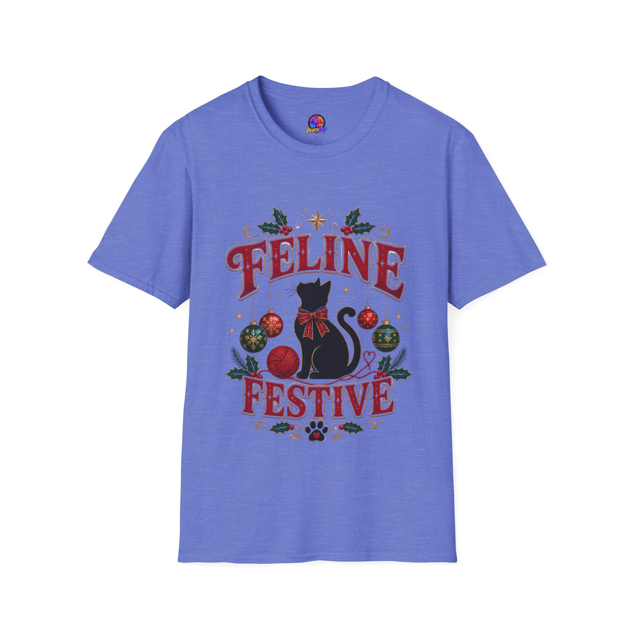 Feline Festive T-Shirt — Cute Black Cat Christmas Holiday Tee