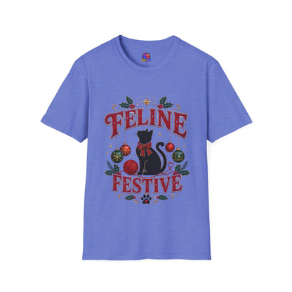 Feline Festive T-Shirt — Cute Black Cat Christmas Holiday Tee
