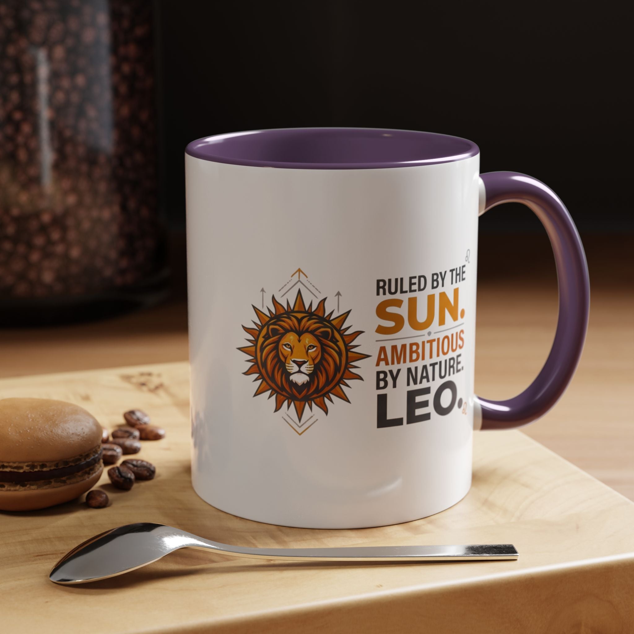 Leo Zodiac Coffee Mug — "Ruled by the Sun. Ambitious by Nature. LEO." Accent Ceramic Mug