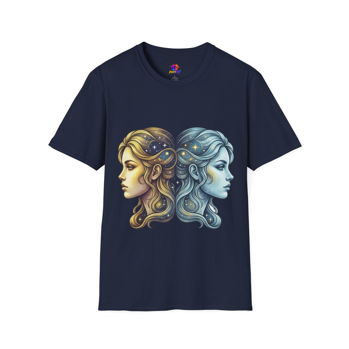 Zodiac Gemini Sun & Moon T-Shirt — Dual Faces Cosmic Design