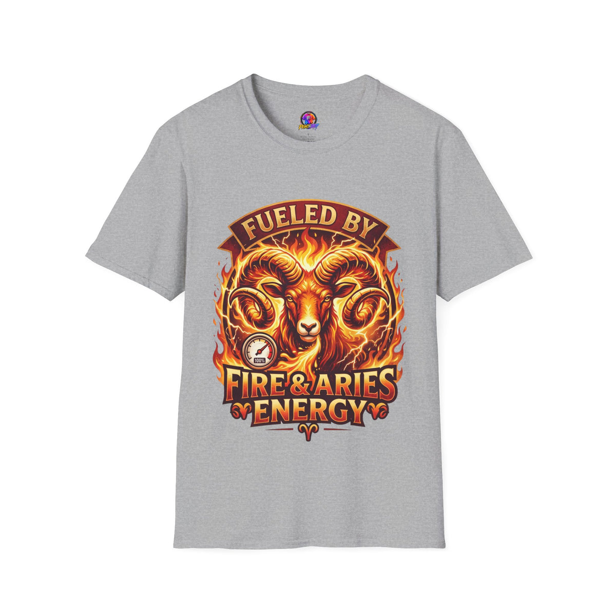 Aries Zodiac Fueled By Fire & Aries Energy T-Shirt — Zodiac Ram Graphic Tee