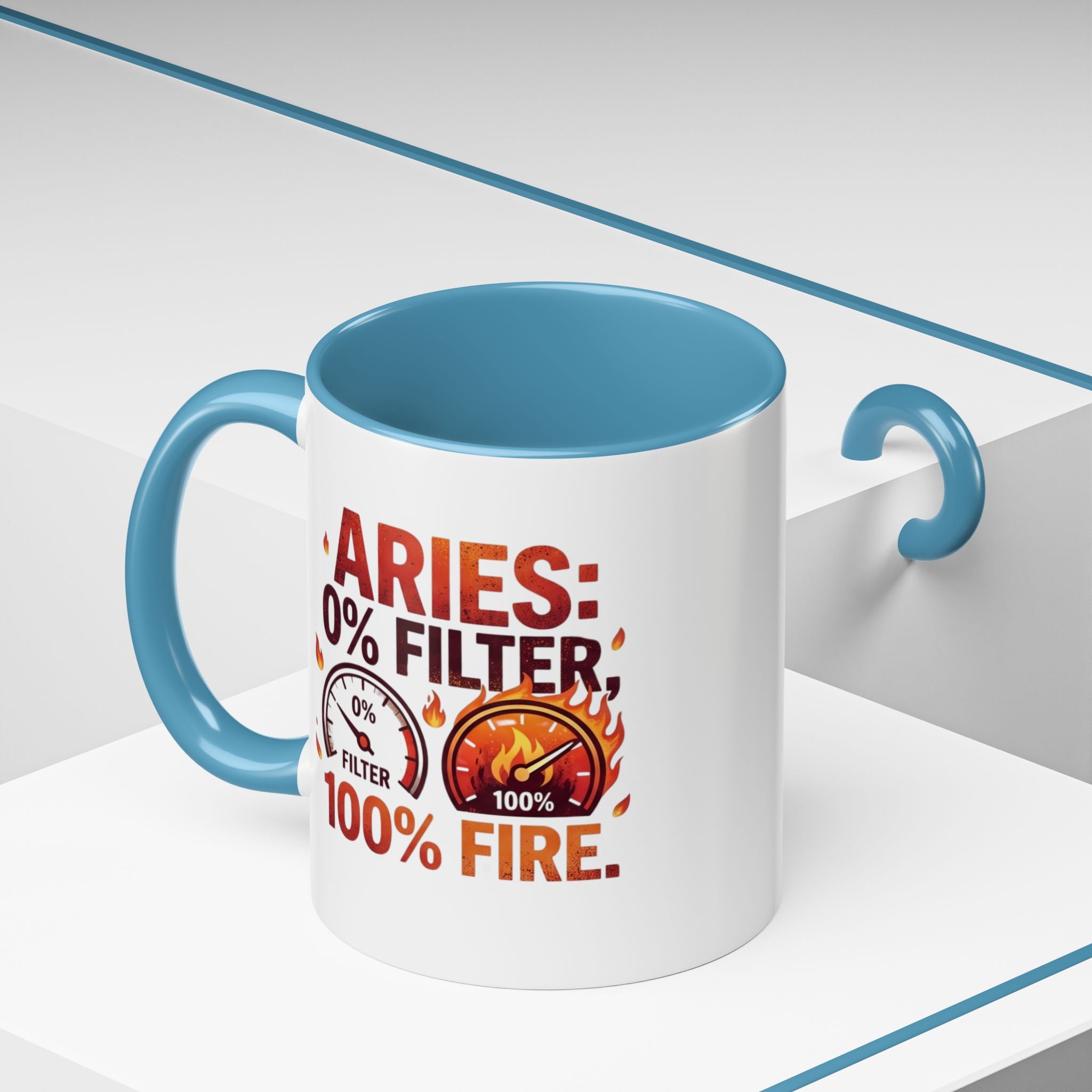 Aries Coffee Mug — "0% Filter, 100% Fire" Zodiac Astrology Mug
