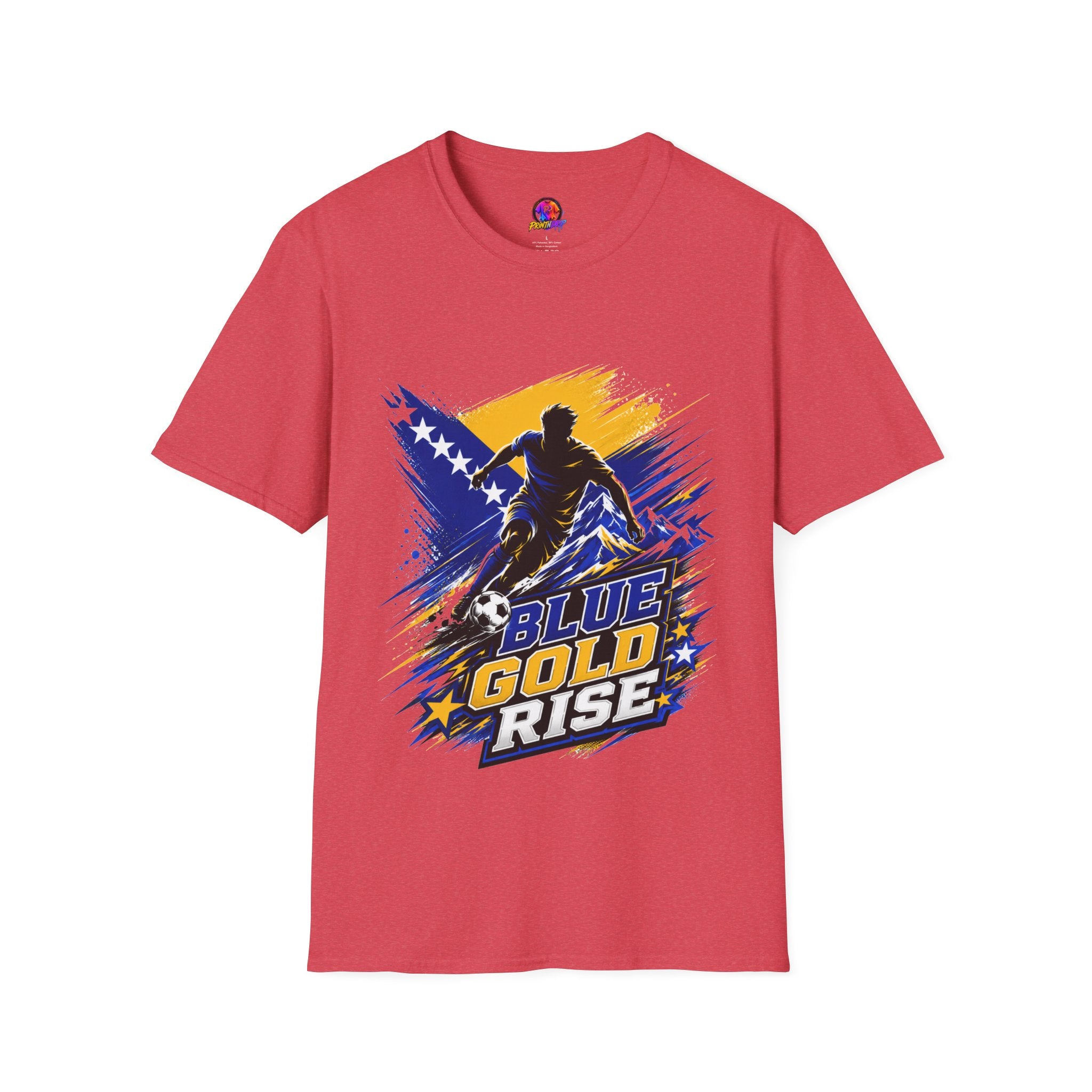 Bosnia Football T‑Shirt - "Blue Gold Rise" Soccer Graphic Tee