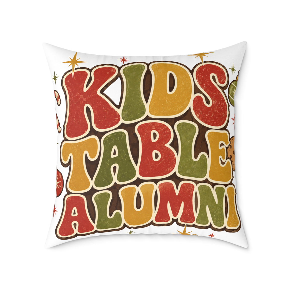 Christmas Kids Table Alumni Throw Pillow — Retro 70s Thanksgiving Accent Cushion