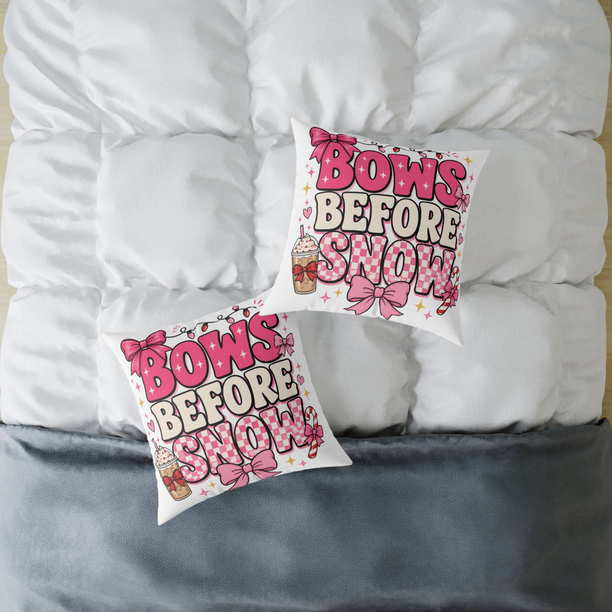 Modern Day Christmas Bows Before Snow Square Poly Canvas Pillow
