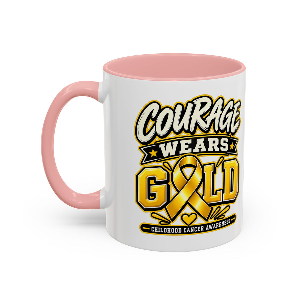 Courage Wears Gold Coffee Mug — Childhood Cancer Awareness Tea Cup