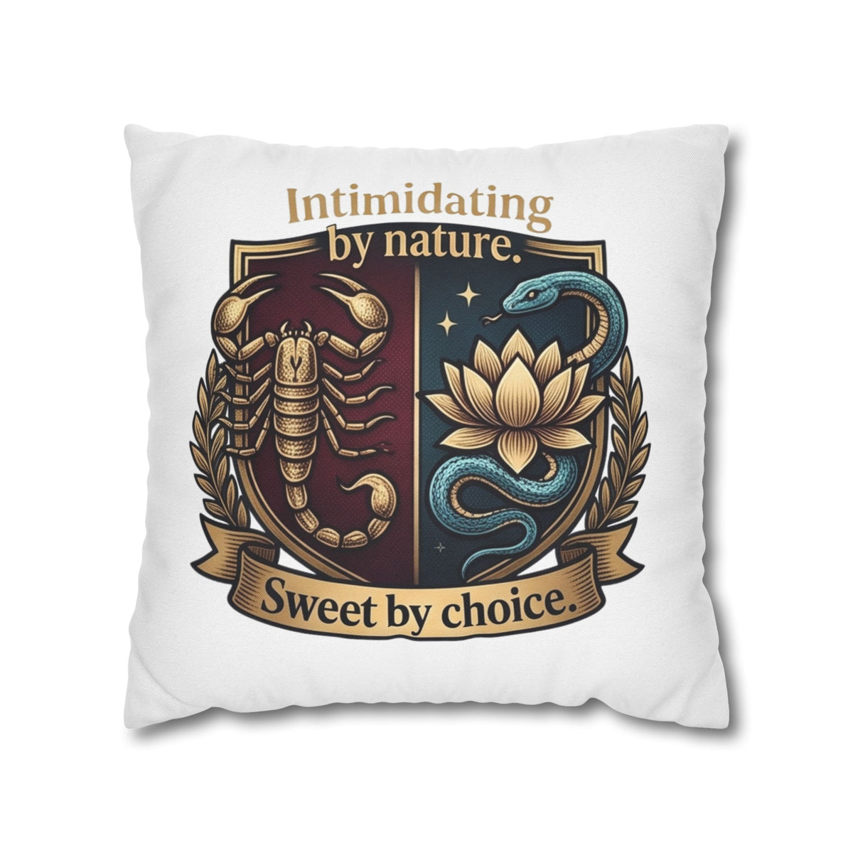Scorpio Square Pillowcase: "Intimidating by Nature, Sweet by Choice" Scorpio Scorpion & Snake Floral Crest