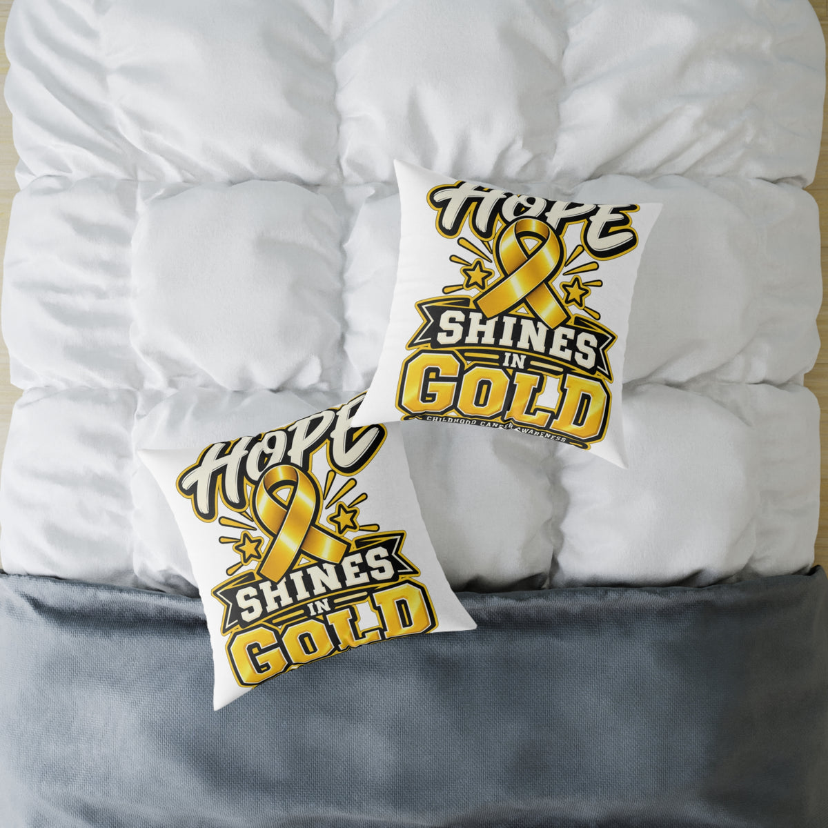 Childhood Cancer Hope Shines in Gold Awareness Ribbon Square Pillow