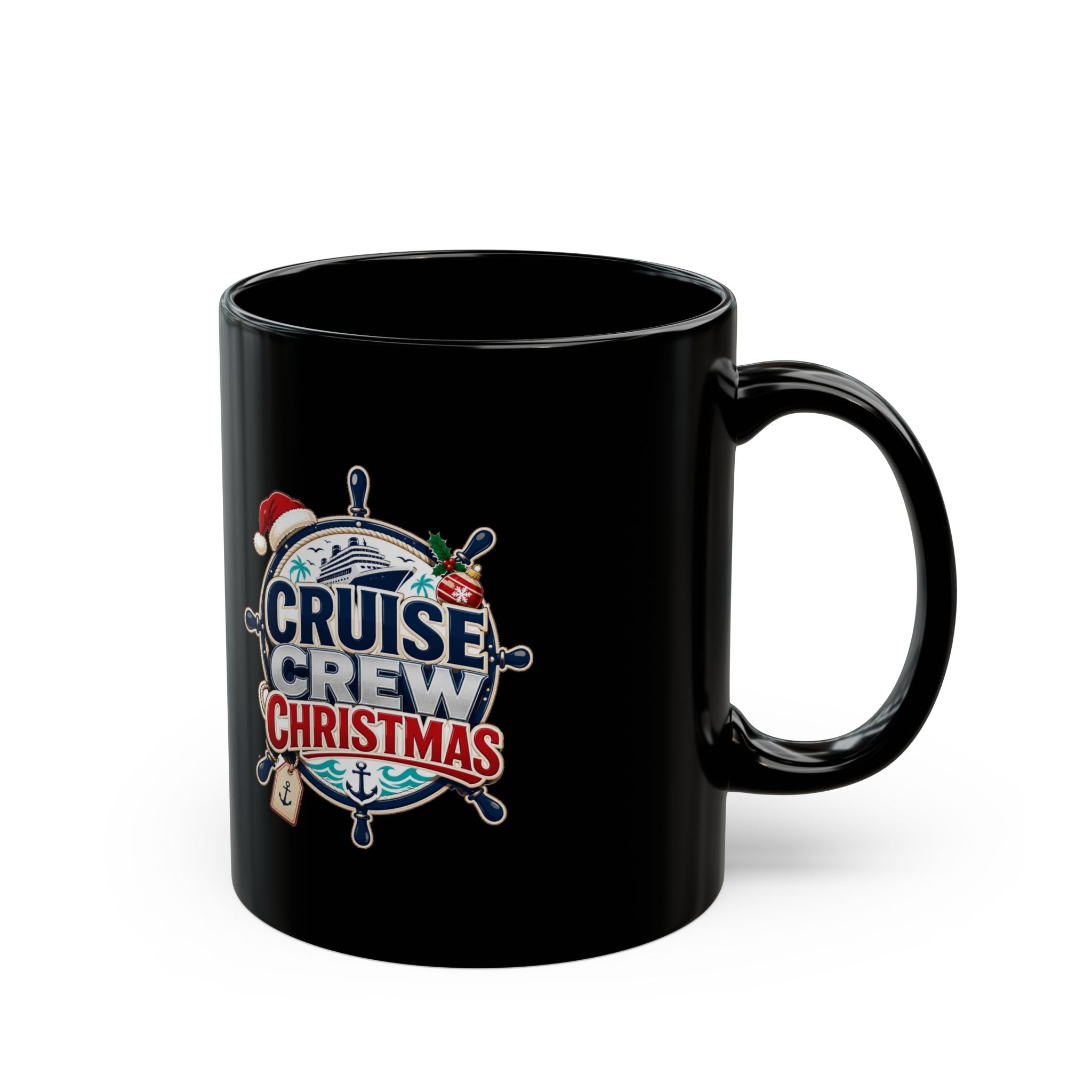 Modern Day Christmas Cruise Crew Christmas Black Mug — Holiday Nautical Coffee Cup