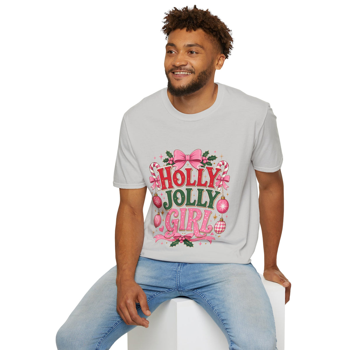 Holly Jolly Girl T-Shirt — Pink Holiday Graphic Tee