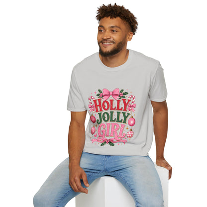 Holly Jolly Girl T-Shirt — Pink Holiday Graphic Tee