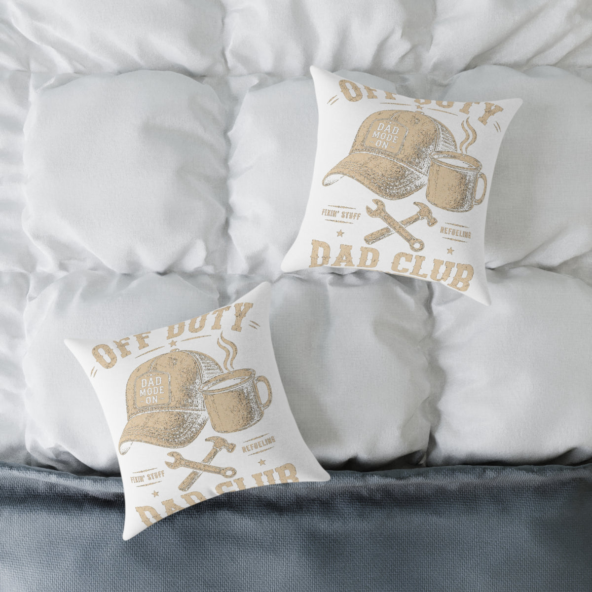 Decorative Pillow  Milo Bailey Dog Dad Mom – "Dad Made It" Cap & Coffee Rustic Throw Pillow for Father’s Day