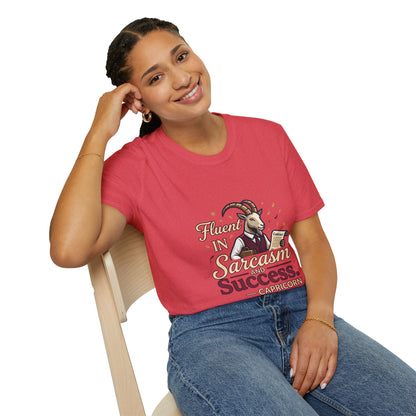 Capricorn Goat Graphic T-Shirt — "Fluent in Sarcasm & Success" Zodiac Tee