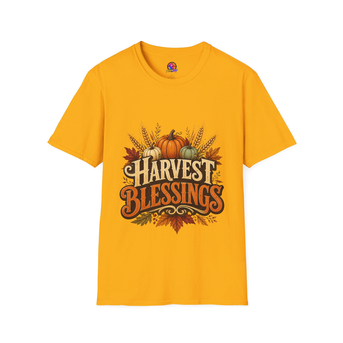 Thanksgiving T-Shirt Harvest Blessings T-Shirt — Fall Pumpkin & Wheat Autumn Tee