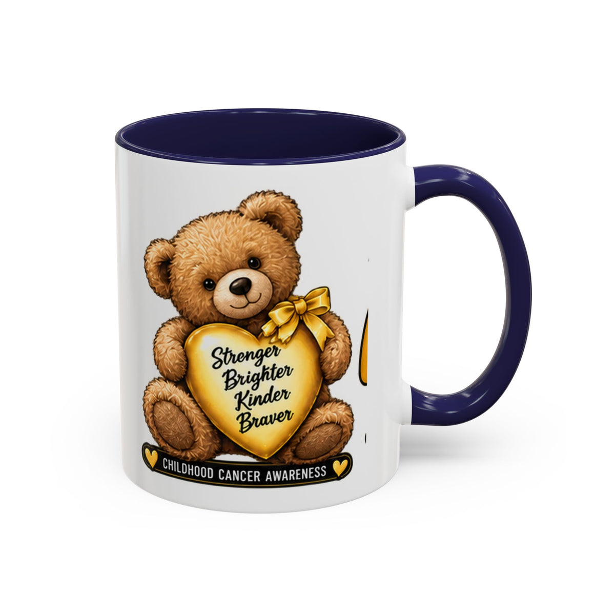 Gold Ribbon Teddy Bear Childhood Cancer Awareness Accent Mug (11/15oz)