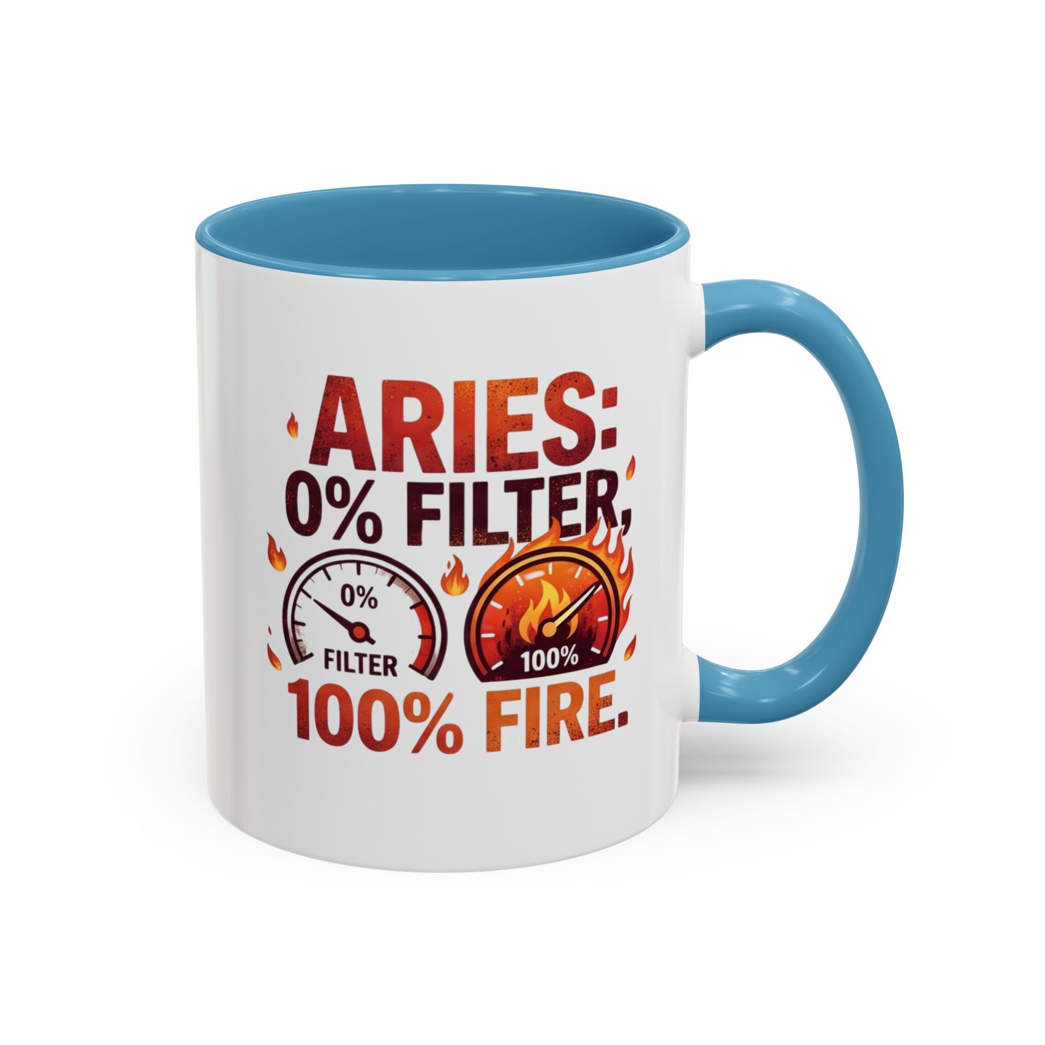 Aries Coffee Mug — "0% Filter, 100% Fire" Zodiac Astrology Mug