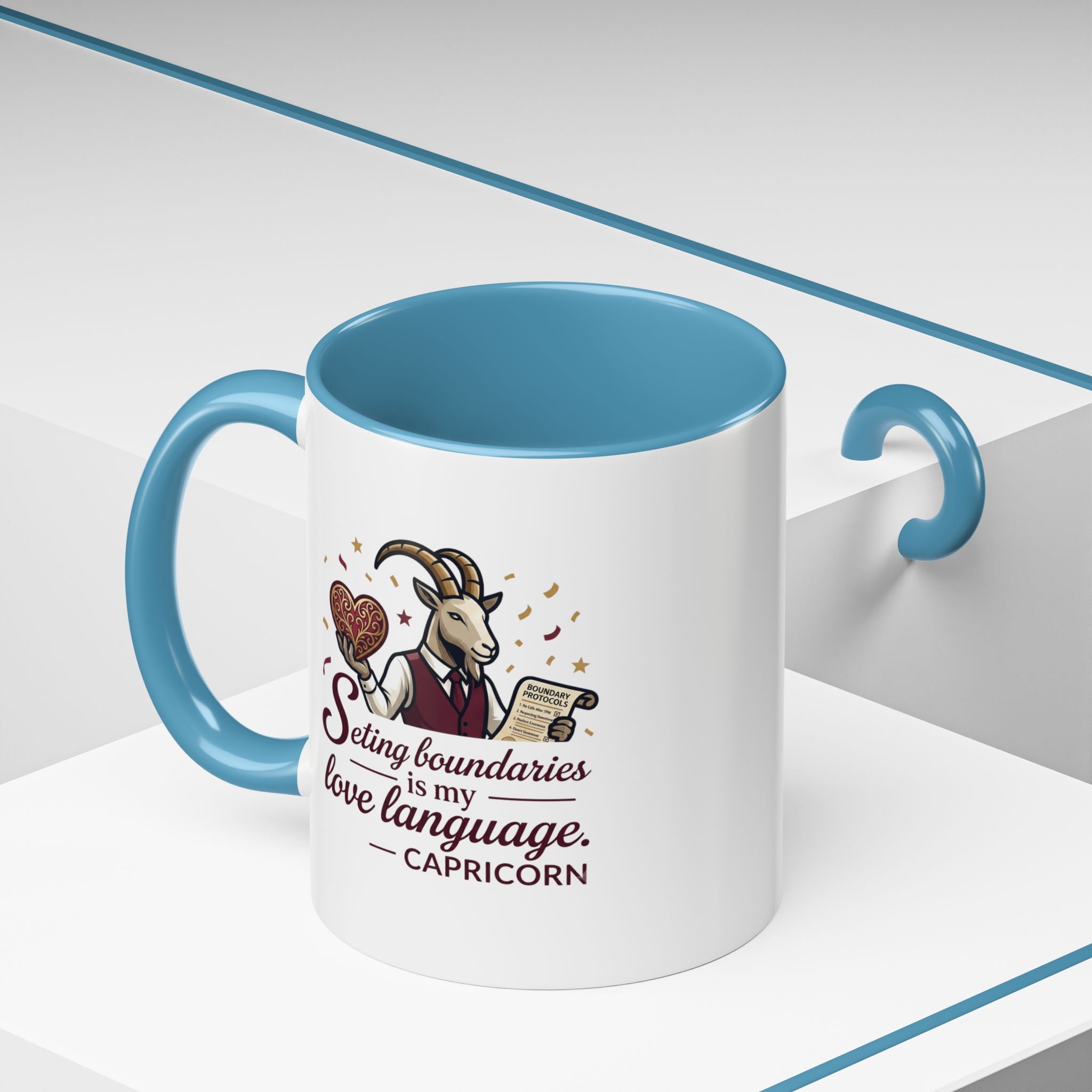 Capricorn Zodiac Coffee Mug — "Setting Boundaries Is My Love Language" Accent Mug