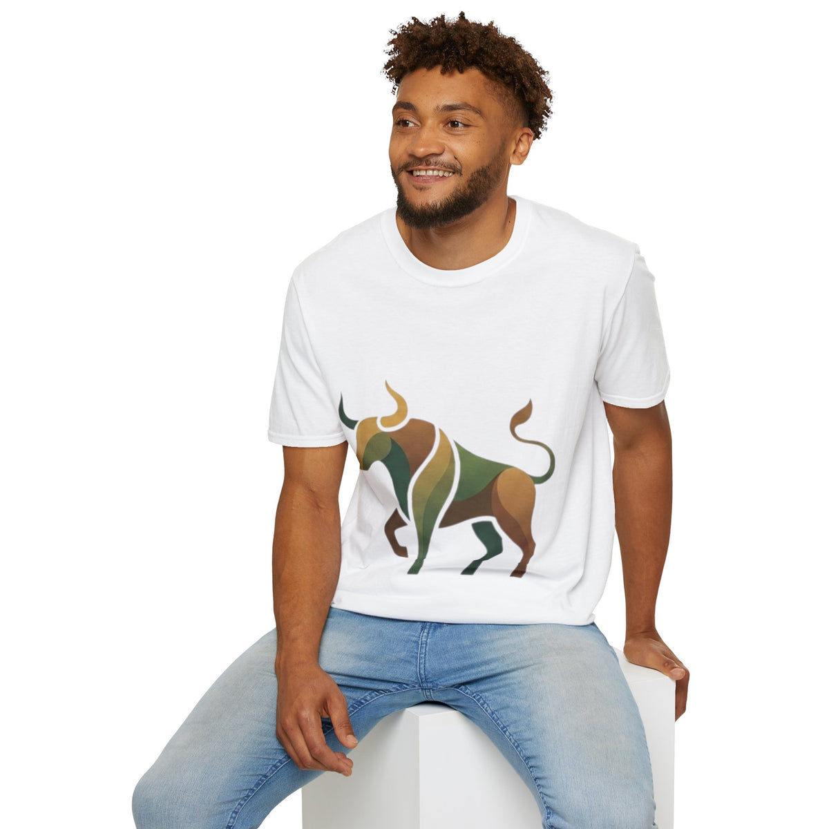 Bull Graphic T-Shirt — Earth Tone Geometric Taurus Design