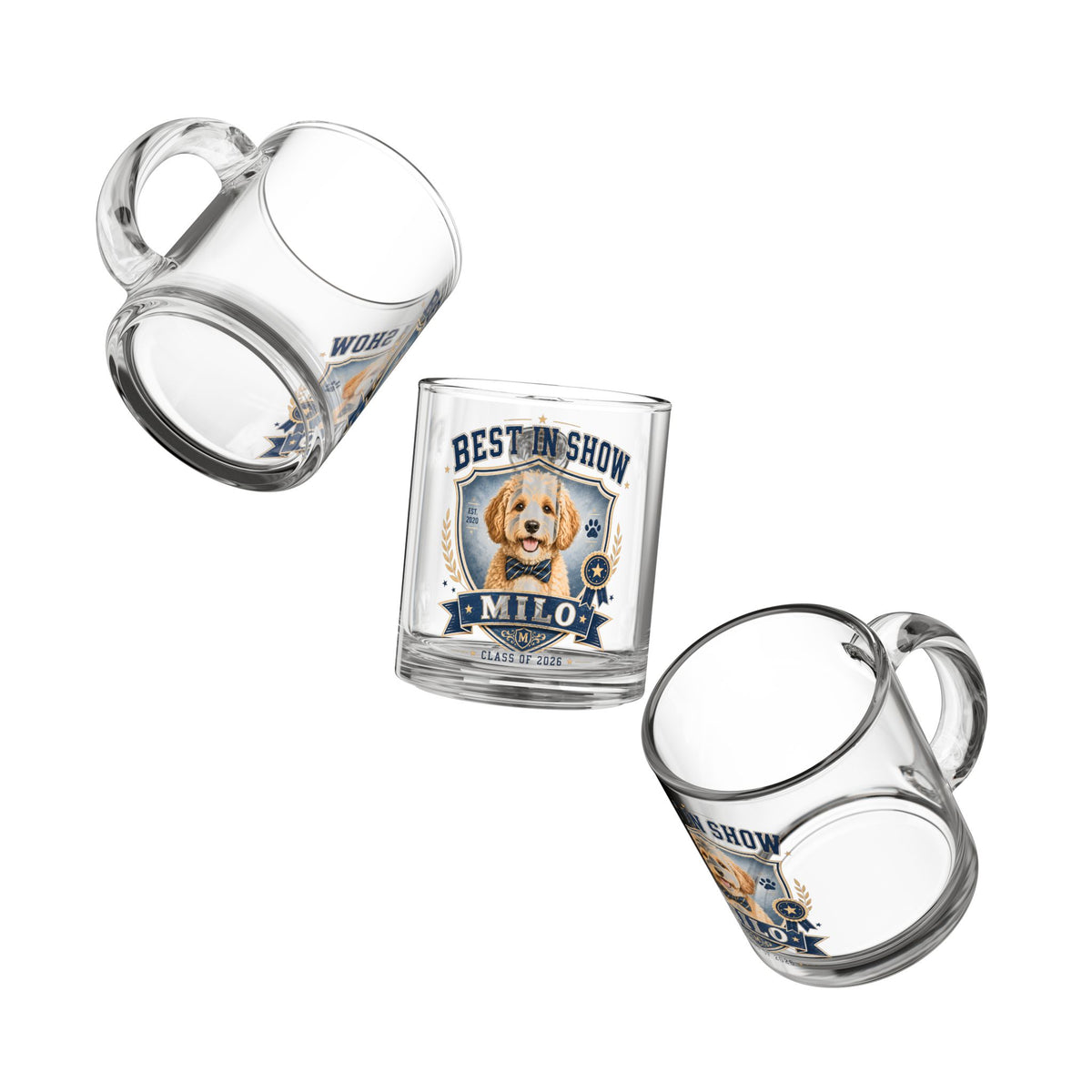 Best in Show Personalized Glass Mug — Custom Pet Name (10oz) Milo Bailey Dog Dad Mom  Glass Mug 10 oz