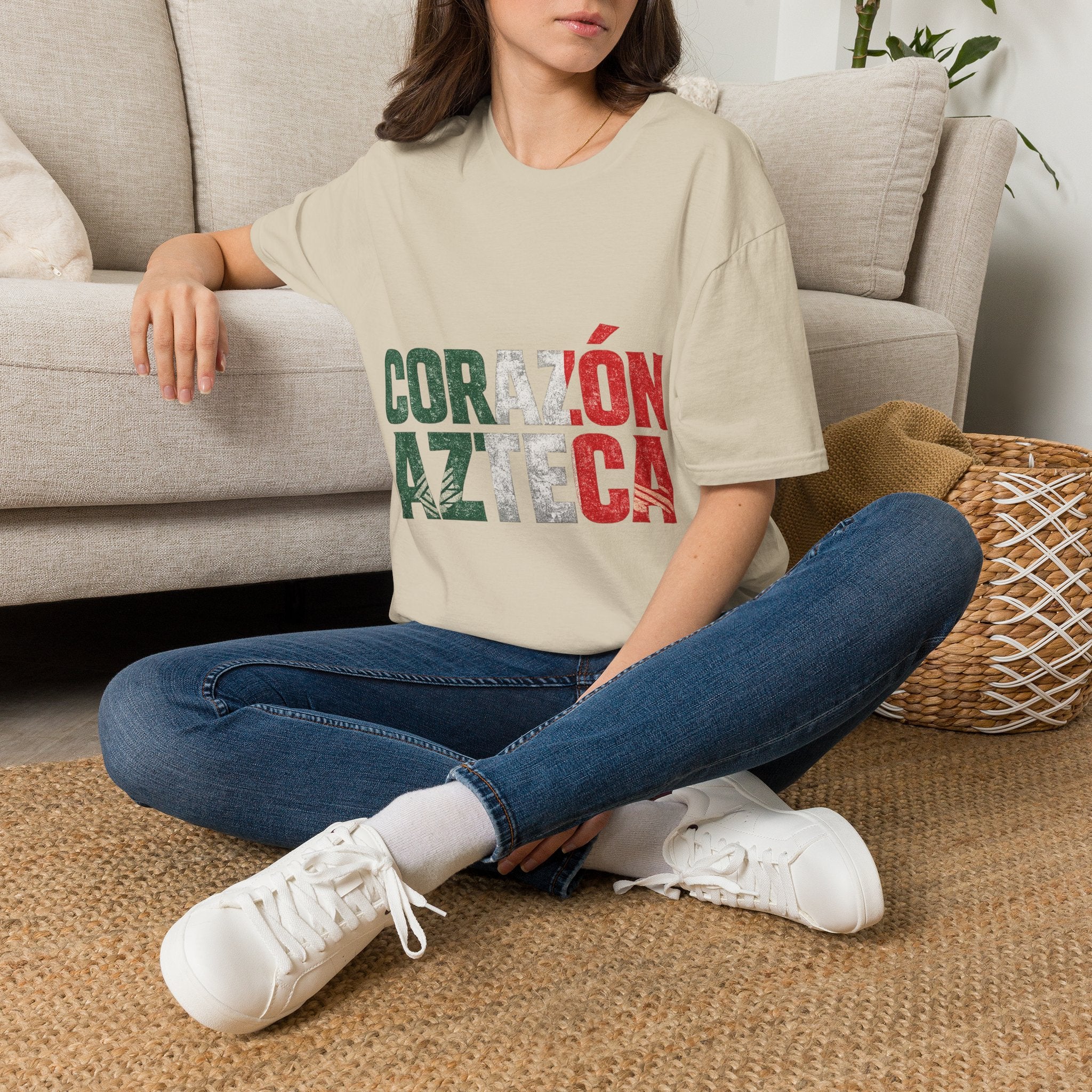 Mexico Corazón Azteca T-Shirt — Mexican Pride Flag Text Tee