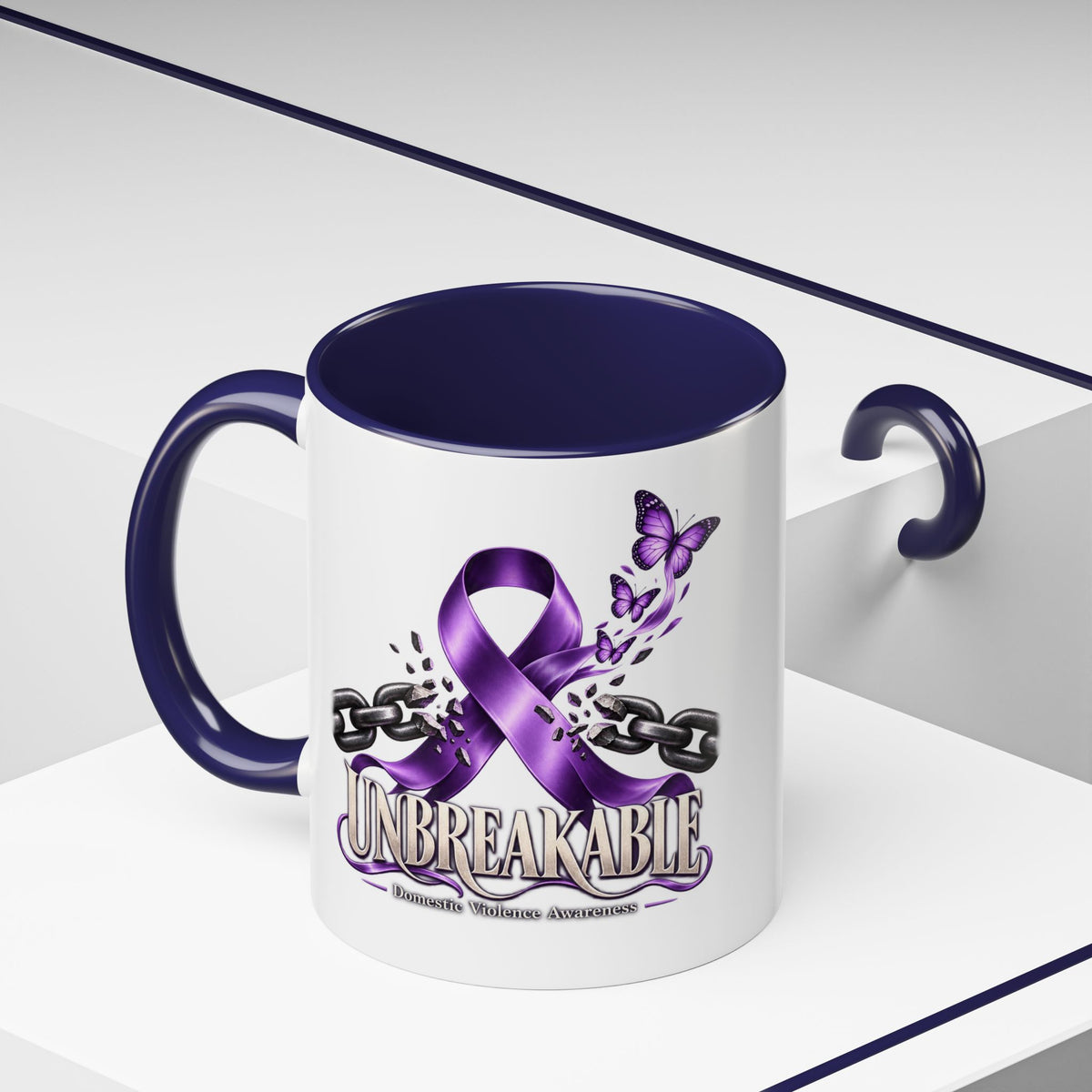 Unbreakable Purple Ribbon Coffee Mug —Domestic Violence Awareness Support Accent Mug