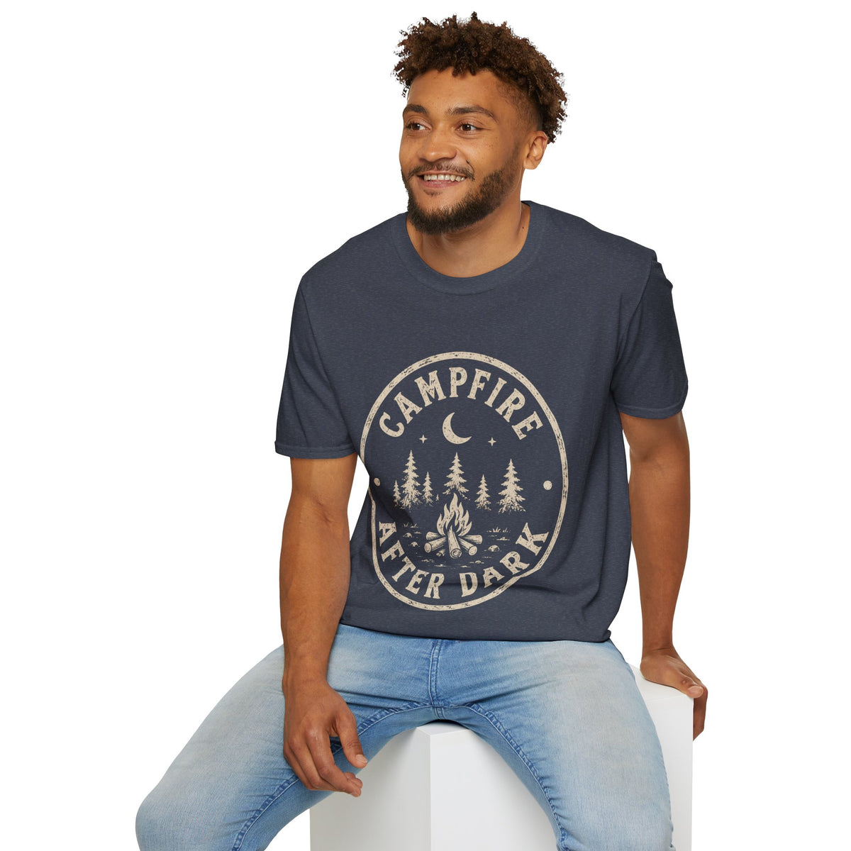 Campfire T-Shirt — 'Campfire After Dark' Vintage Moon & Trees Graphic