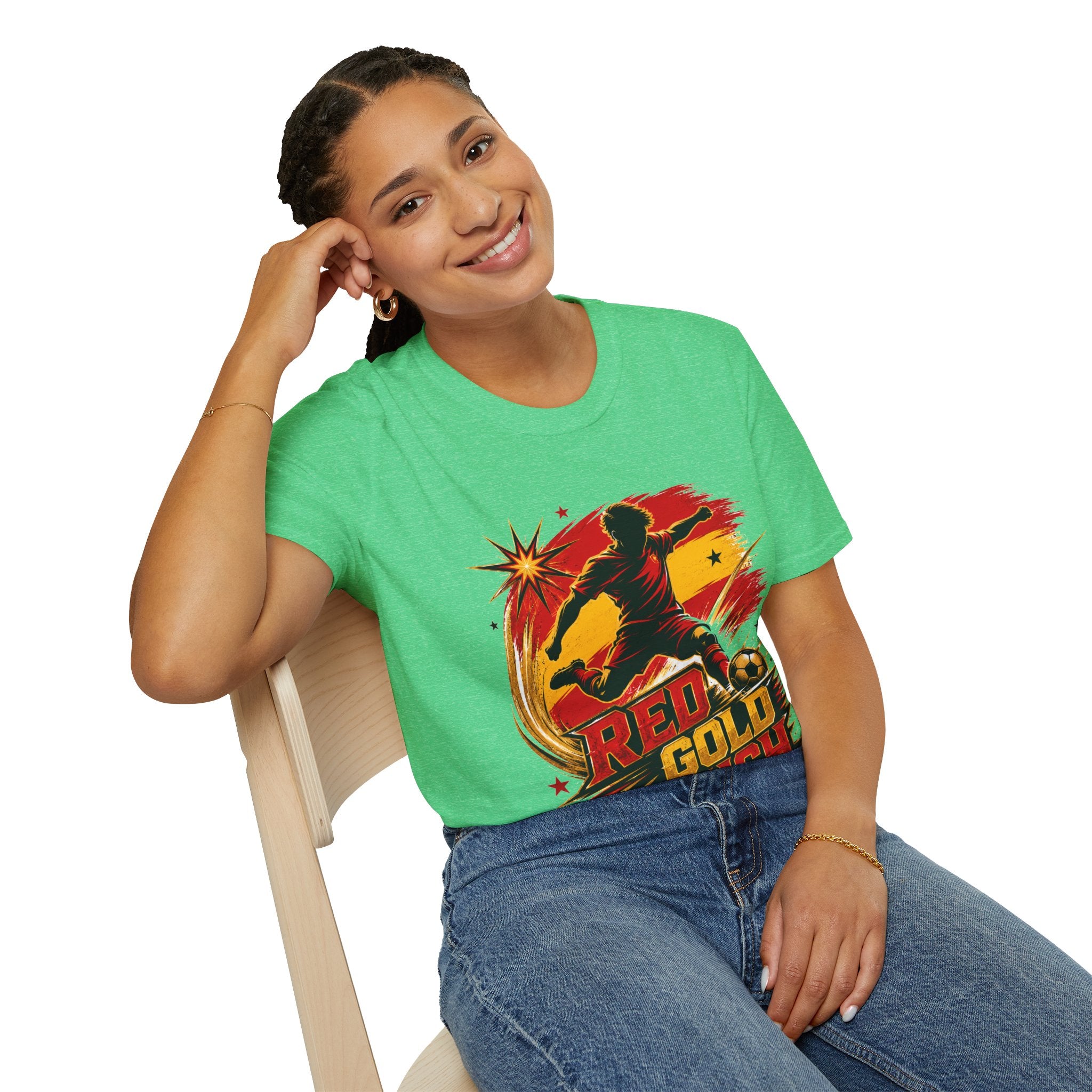 Spain Red & Gold Rush Soccer T-Shirt — Retro Soccer Player Graphic