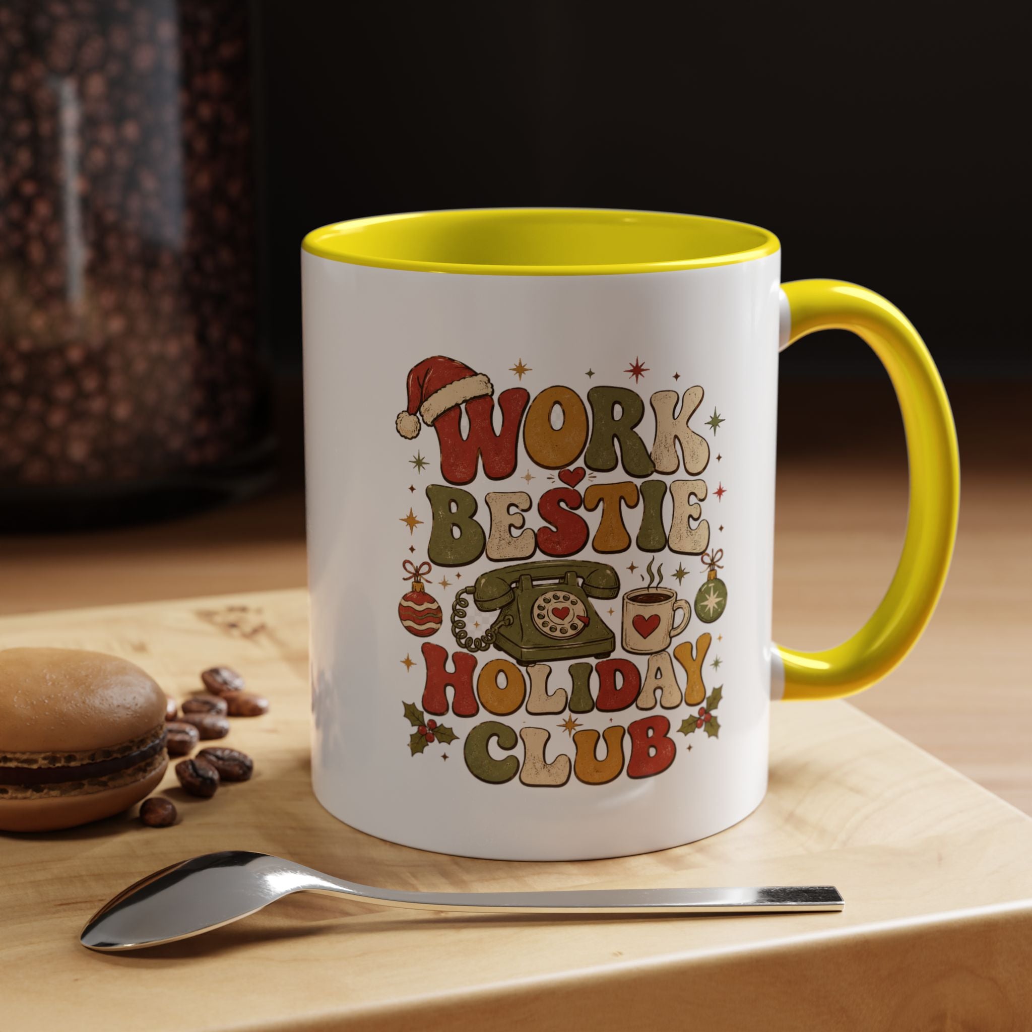 Modern Day Christmas Work Bestie Holiday Club Coffee Mug — Retro Christmas Accent Mug