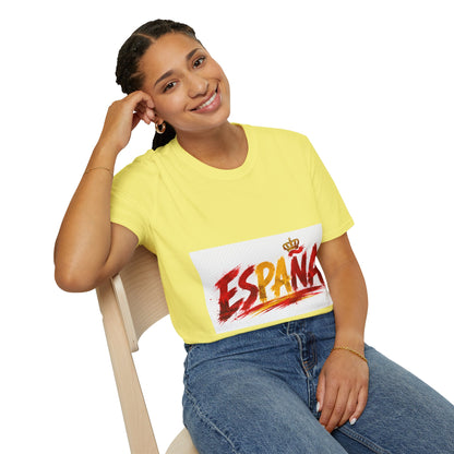 Spain  Graphic T-Shirt — Spanish Flag Brushstroke Design with Crown