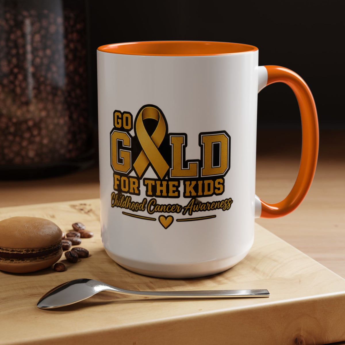 Gold For The Kids Coffee Mug — Childhood Cancer Awareness Accent Mug (11/15oz)