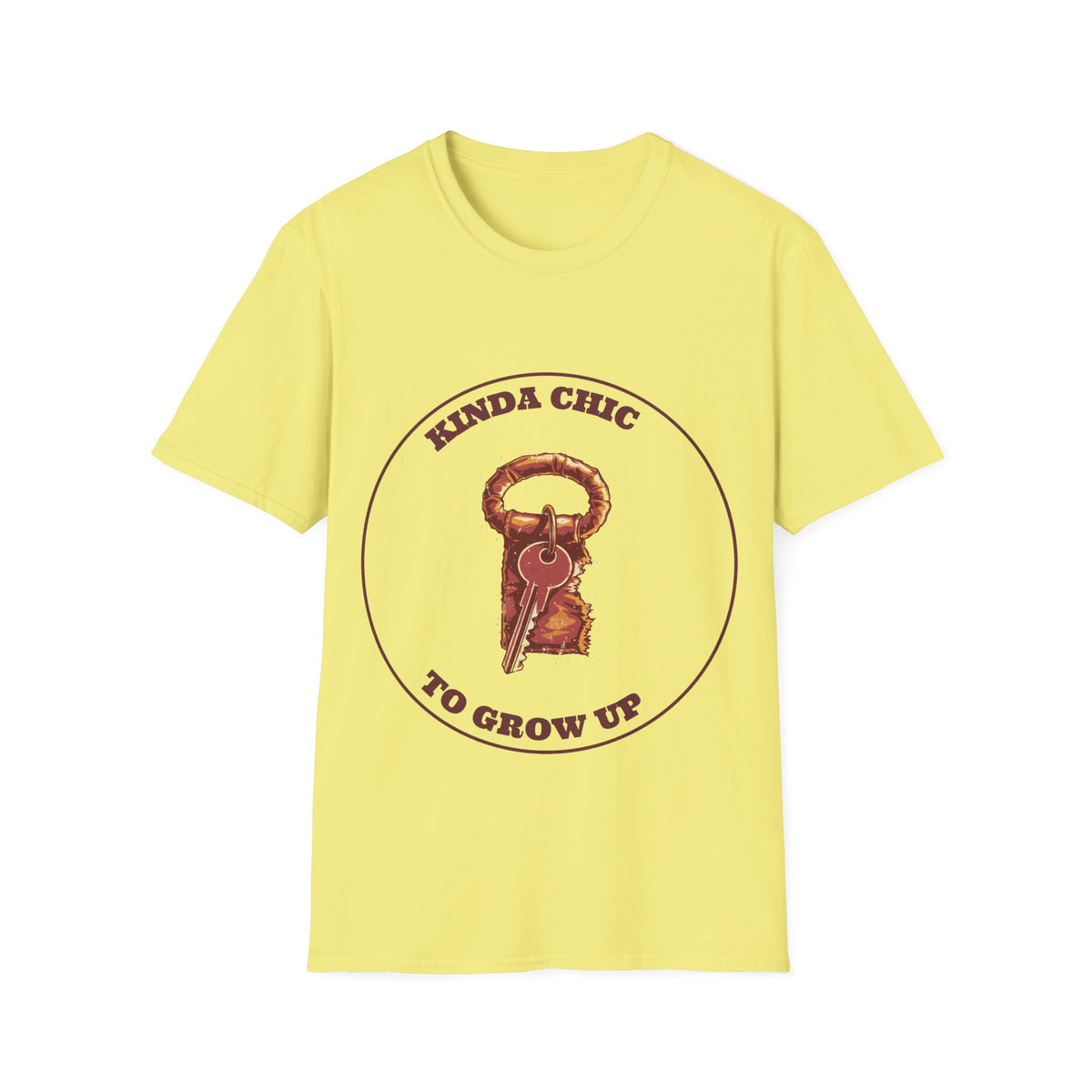 "Kinda Chic To Grow Up" Vintage Key Graphic Tee - Funny Relatable Aesthetic White T-Shirt - Trending Now - September 2026