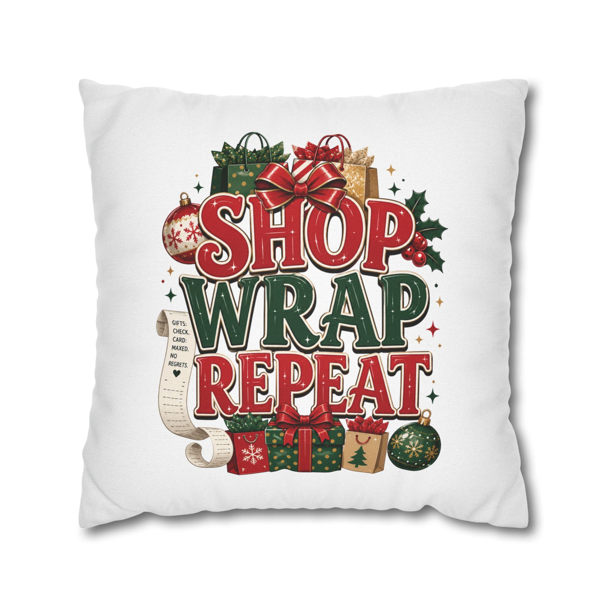 Shop Wrap Repeat Christmas Pillowcase — Holiday Decorative Throw Pillow Cover
