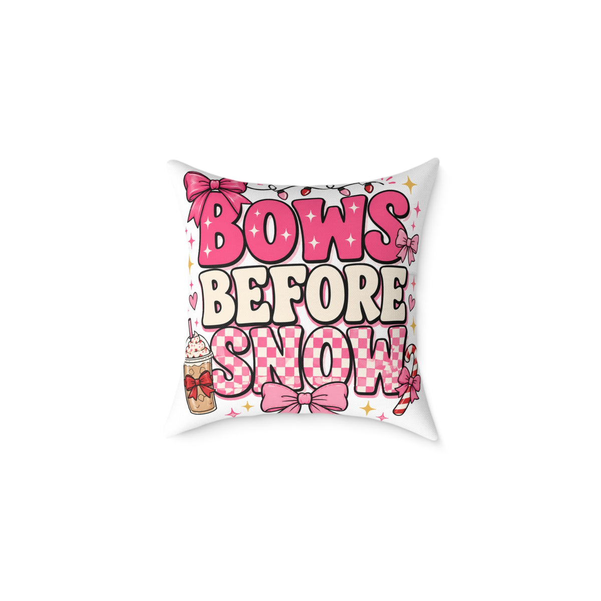 Modern Day Christmas Bows Before Snow Square Poly Canvas Pillow