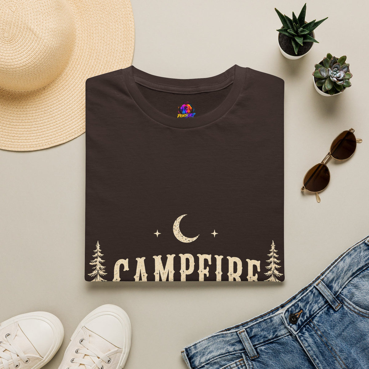 Campfire After Dark T-Shirt — Moonlit Camping Graphic Tee